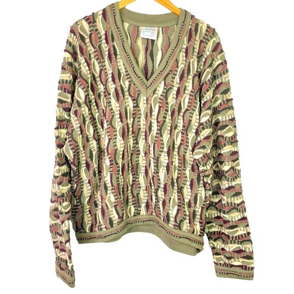 Coogi | Knit Sweater Tan Green Chunky Knit 3 D Pattern XL - Picture 1 of 9